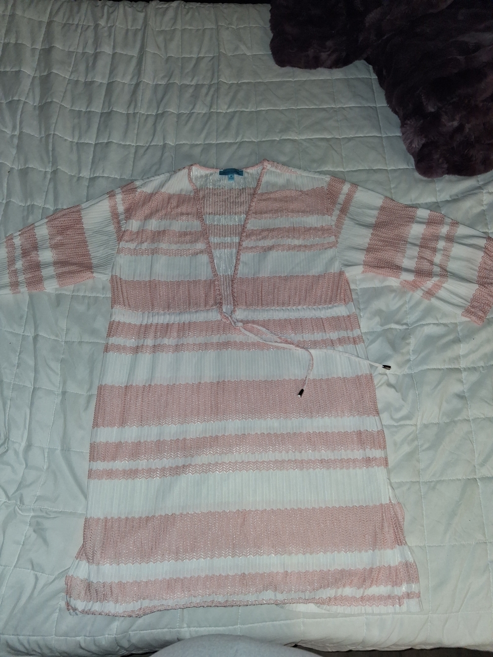 Striped Pink & White Women's Knit Swim Coverup Tunic